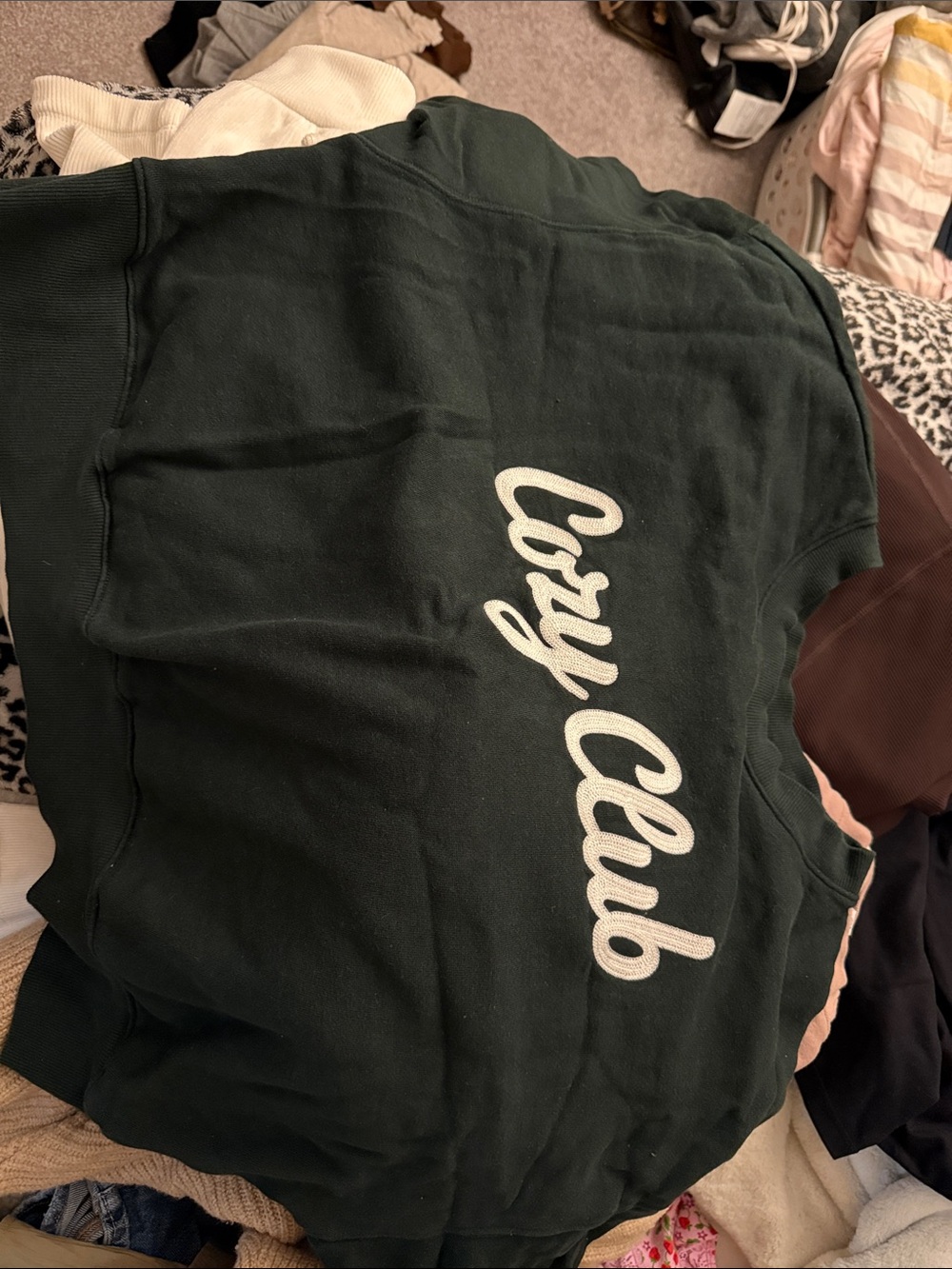 Old Navy Dark Green Cozy Club Sweatshirt with White Script